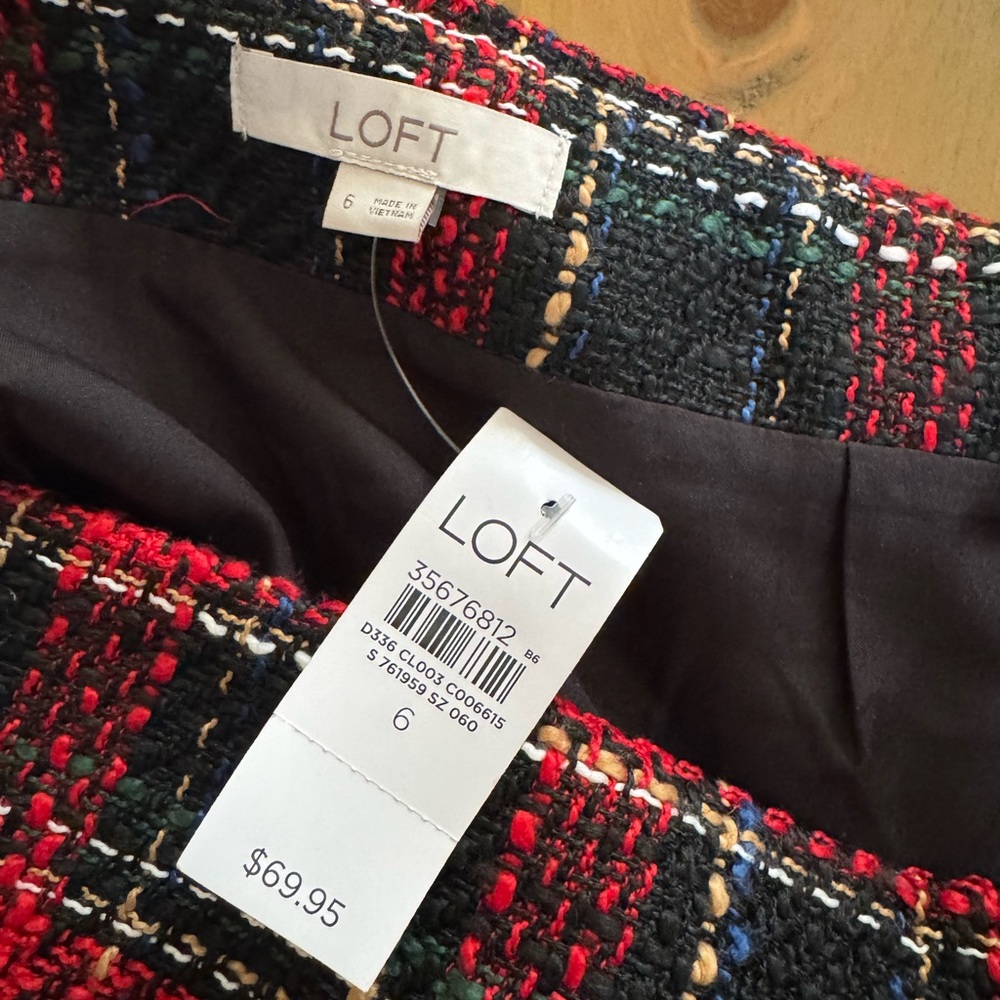 LOFT Red and Black Tweed Skirt